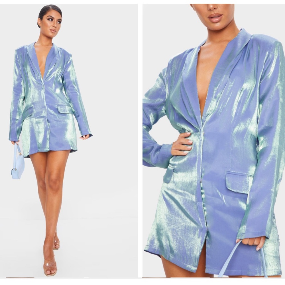 NWT Blue Iridescent Long Sleeve Blazer Dress